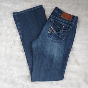 Vigoss Collection Fit/Bootcut Blue Denim Studded Jeans, Size 7
